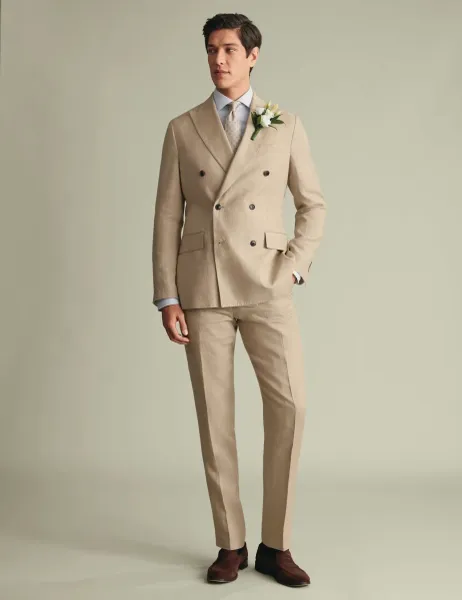 Charles Tyrwhitt Slim Fit Pure Linen Double Breasted Suit Jacket Taupe