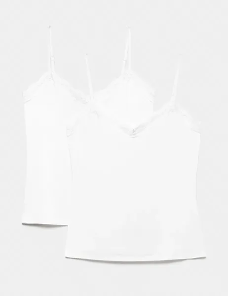 Body by M&S 2 Pack Modal Rich Flexifit Lace Trim Vests White