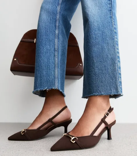 Women's Dark Brown Faux Suede Slingback Pumps Vegan