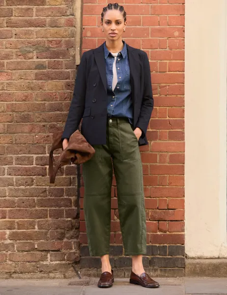 BAUKJEN Cotton Rich Barrel Leg Cropped Trousers Olive