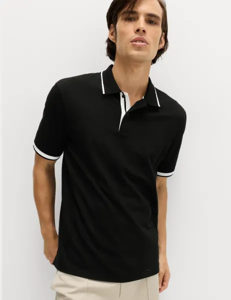 Goodmove Cotton Rich Pique Club Sports Polo Shirt Black