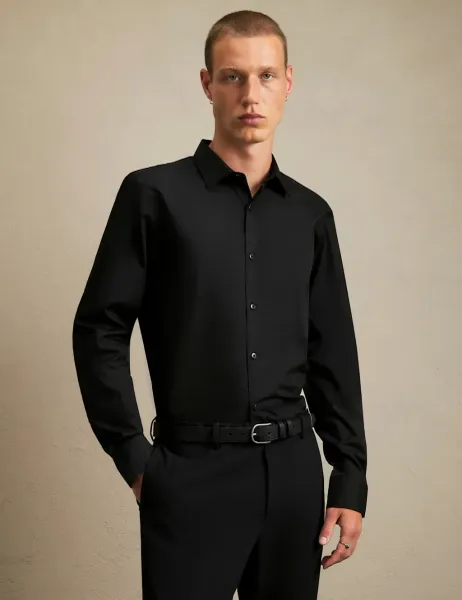 River Island Slim Fit Cotton Blend Shirt Black