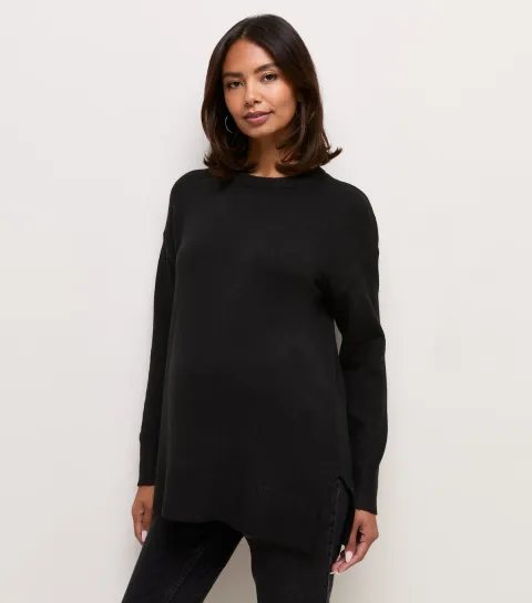Women's Maternity Black Knitted Side Split Jumper