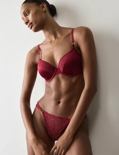 Autograph Lace with Silk Tanga Thong Claret
