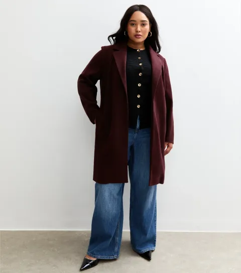Women's Plus Size Dark Burgundy Unlined Open Front Formal Coat Curves