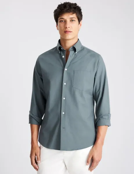 Moss Regular Fit Washed Cotton Oxford Shirt Teal