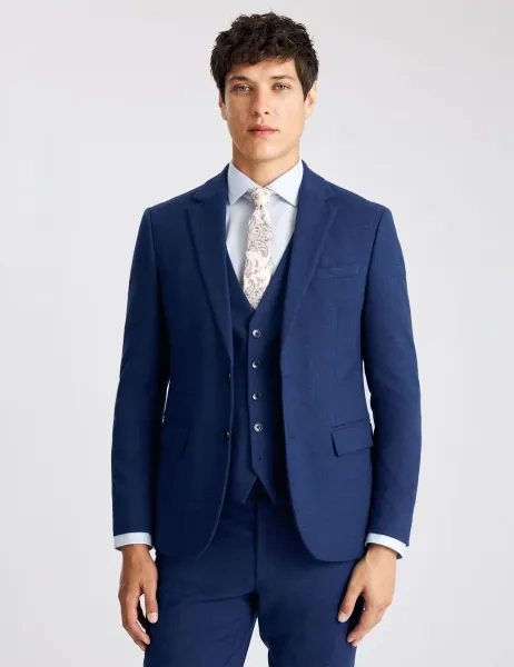 Moss Slim Fit Slub Textured Suit Jacket Blue