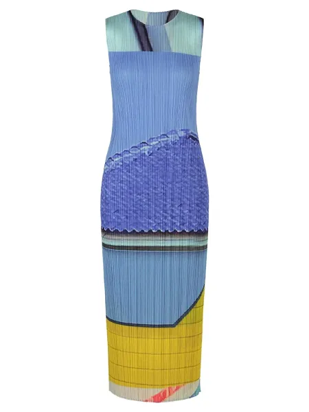 Pleats Please Dress Blue/Yellow