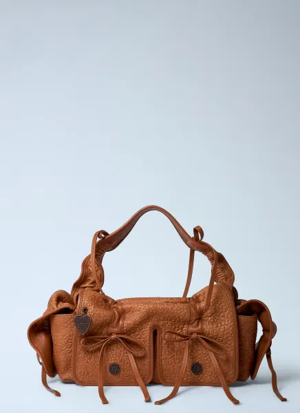 Multipocket Grained Leather Shoulder Bag