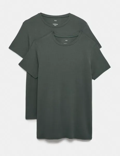 Marks & Spencer 2 Pack Heatgen Light Thermal Short Sleeve Tops Cedar