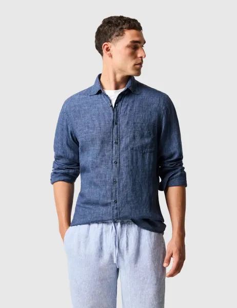 Rodd & Gunn Coromandel Slim Fit Pure Linen Shirt Dark Blue