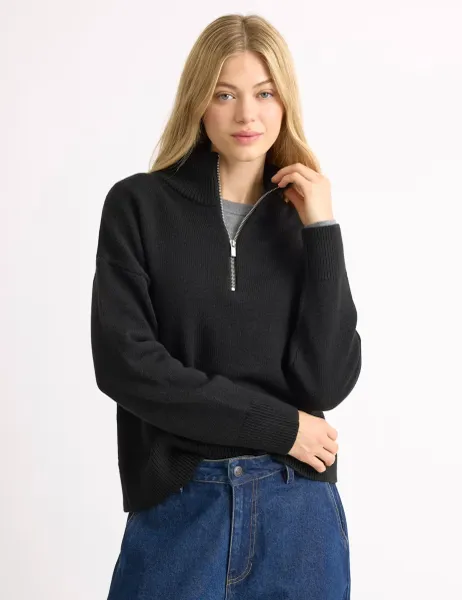 Albaray Funnel Neck Half Zip Jumper with Wool Black