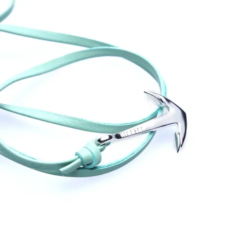 Silver Tone Anchor Leather Bracelet
