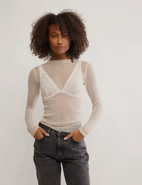 Sheer Textured Top Ivory