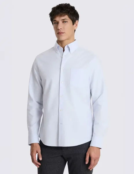 Moss Regular Fit Pure Cotton Oxford Shirt Light Blue