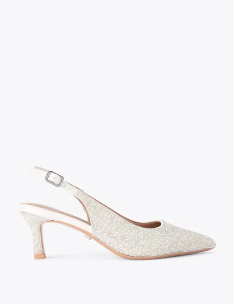 Carvela Embellished Kitten Heel Slingback Shoes White