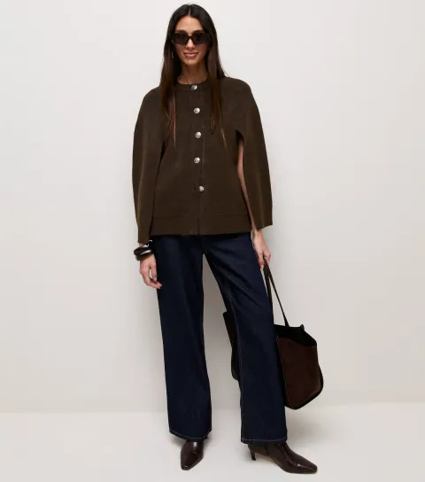 Women's Dark Brown Button Through Cape Cardigan