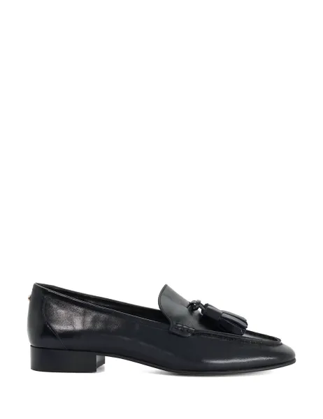 Dune London Leather Tassel Block Heel Chisel Toe Loafers Black