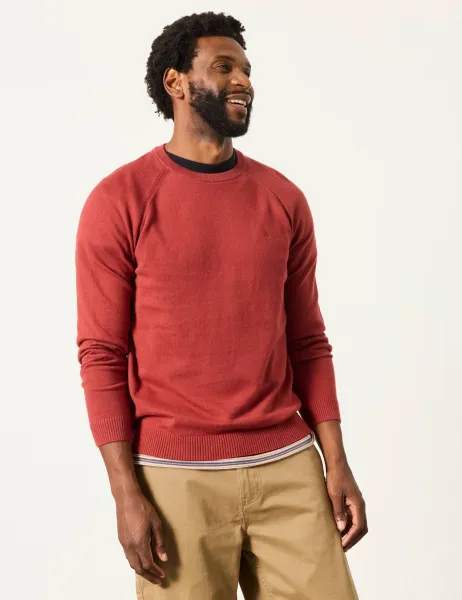 FatFace Cotton Rich Crew Neck Jumper with Cashmere Red