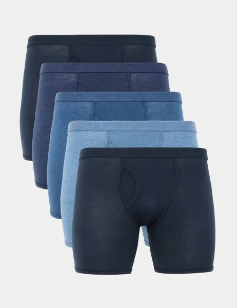 Marks & Spencer 5 Pack Cotton Stretch Longer Length Trunks Navy Mix