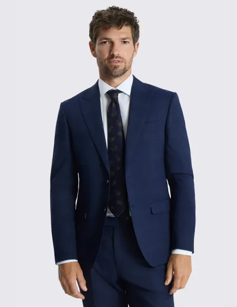 Moss Slim Fit Check Stretch Suit Jacket Navy