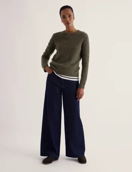 Seasalt Cornwall Merino Wool Rich Textured Crew Neck Jumper Khaki