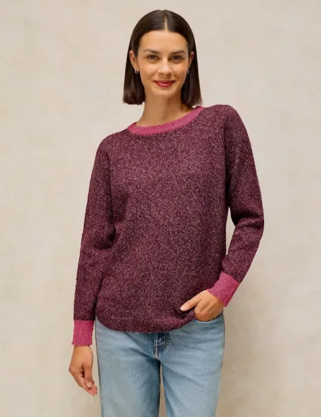 White Stuff Nep Yarn Crew Neck Jumper Plum
