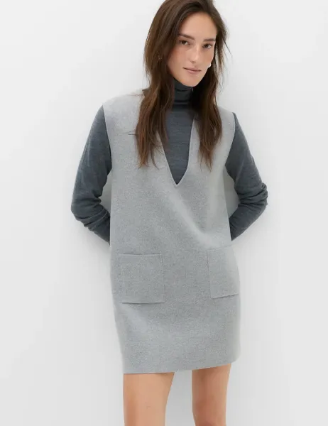 Marks & Spencer Air-Yarn Pocket Mini Knitted Dress Mid Grey Marl