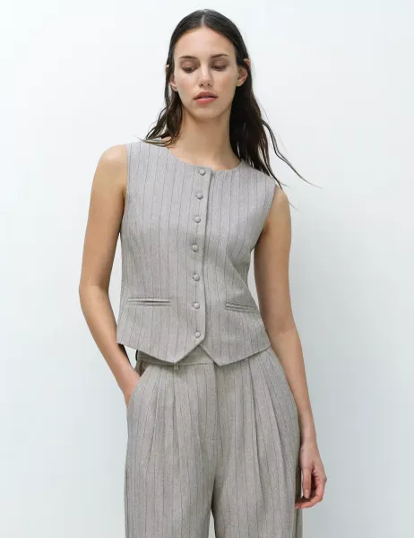 French Connection Tailored Pinstripe Cropped Waistcoat Grey Mix