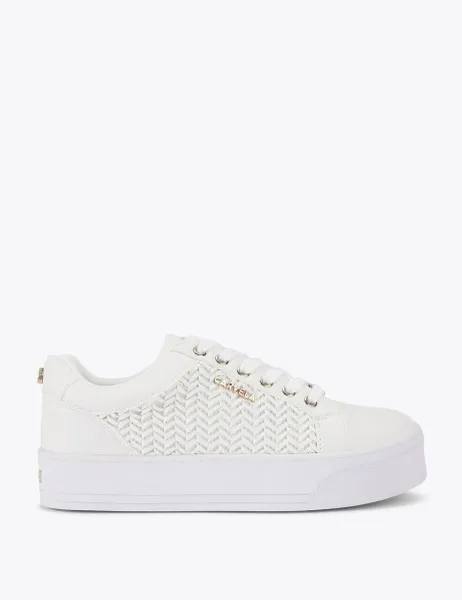 Carvela Lace Up Weave Detail Flatform Trainers White