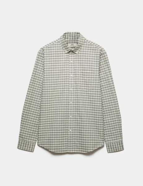 Marks & Spencer Ultimate Pure Cotton Check Oxford Shirt Natural Mix