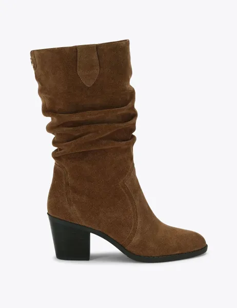 Carvela Slouch Block Heel Mid Calf Boots Tan