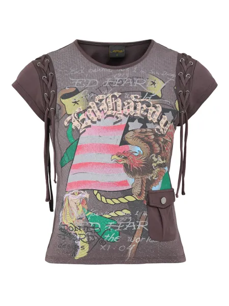 Ed Hardy Cotton American Eagle Lace-Up T-Shirt