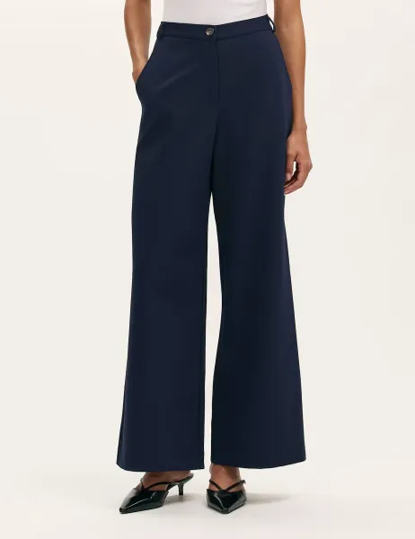 Finery London Jersey Wide Leg Trousers Navy