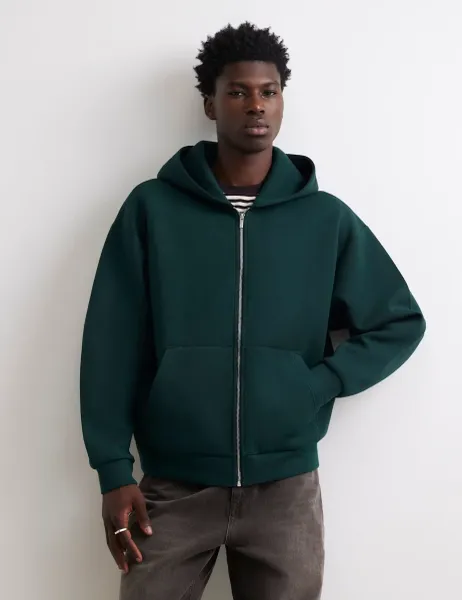 River Island Oversized Pure Cotton Long Sleeve Zip Up Hoodie Green