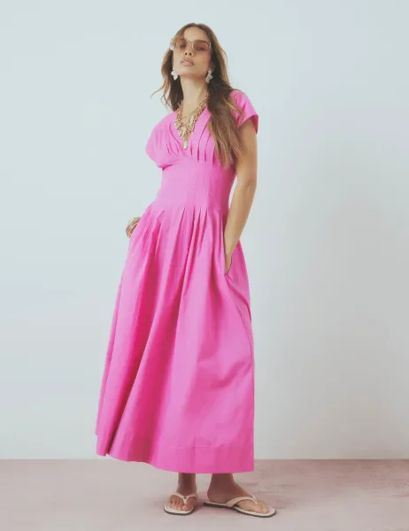 River Island Pleated Waist Midi Dress Pink