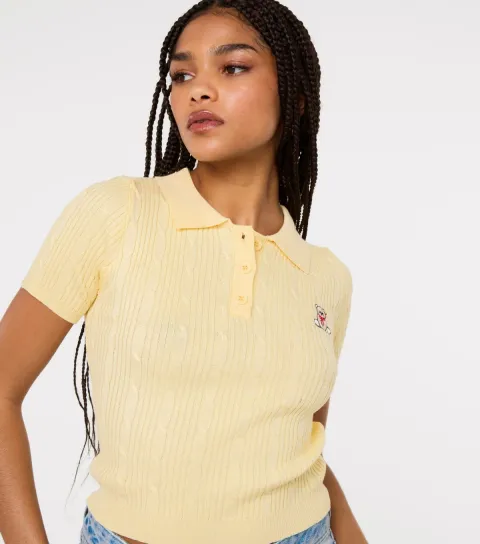 Pink Vanilla Women's Light Yellow Teddy Cable Knit Top