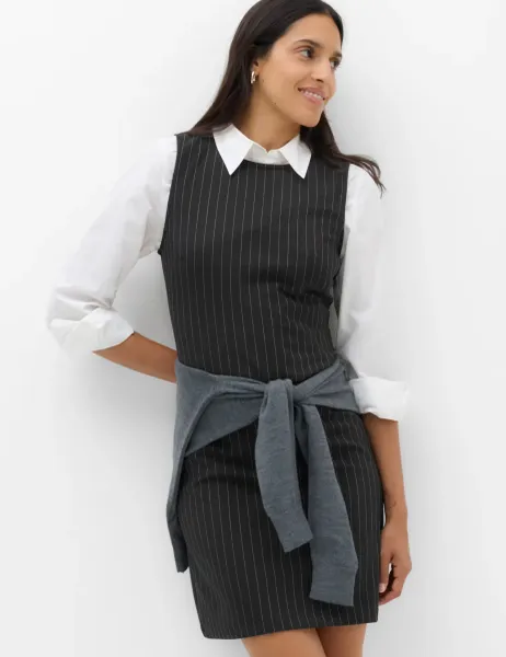 Marks & Spencer Pinstripe Mini Shift Dress Black Mix