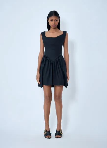 Sculpted Neckline Gathered Mini Dress