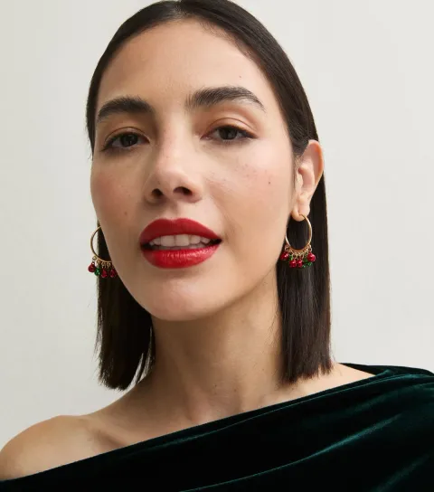 New Look Gold-Tone Christmas Jingle Ball Hoop Earrings