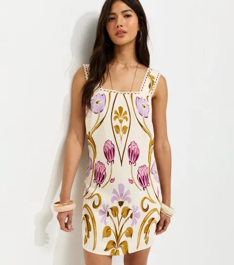 Women's Cream Botanical Cami Mini Dress