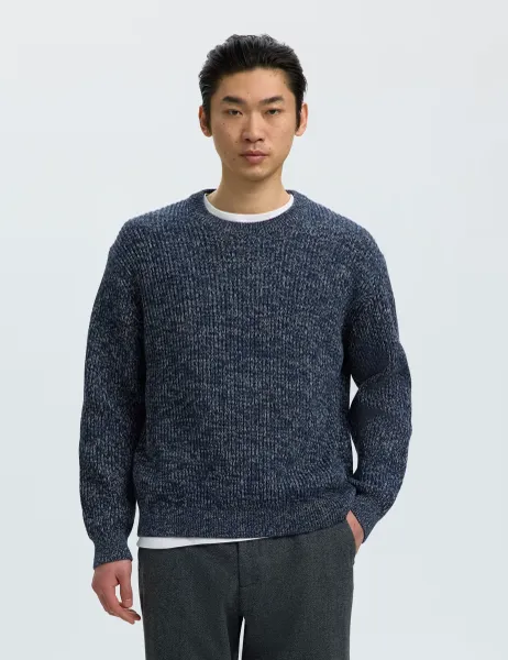 Selected Pure Cotton Textured Chunky Jumper Dark Navy