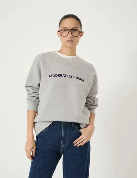 HUSH Pure Cotton Embroidered Slogan Sweatshirt Grey Mix