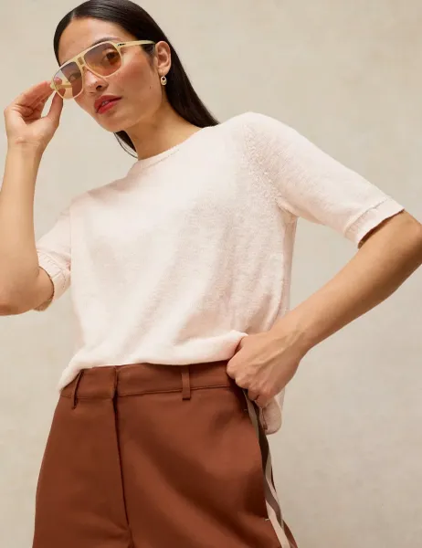 White Stuff Cotton Rich Crew Neck Knitted T-Shirt White