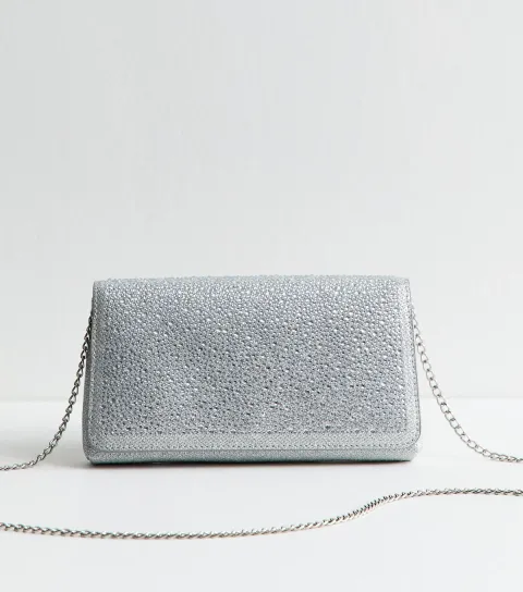 Silver Diamanté Embellished Chain Shoulder Bag
