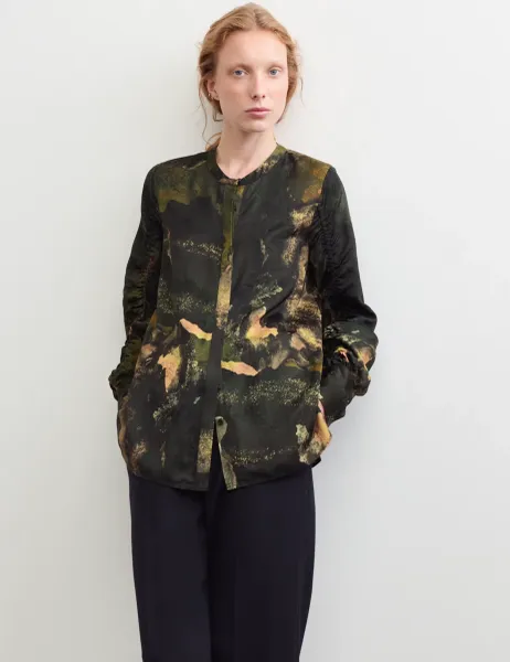 Jaeger Printed Jacquard Collarless Top Green Mix