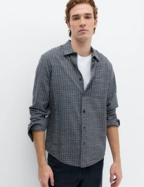 Marks & Spencer Regular Fit Checked Shirt Navy Mix