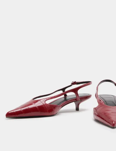 Marks & Spencer Ankle Strap Kitten Heel Pointed Slingback Shoes Red