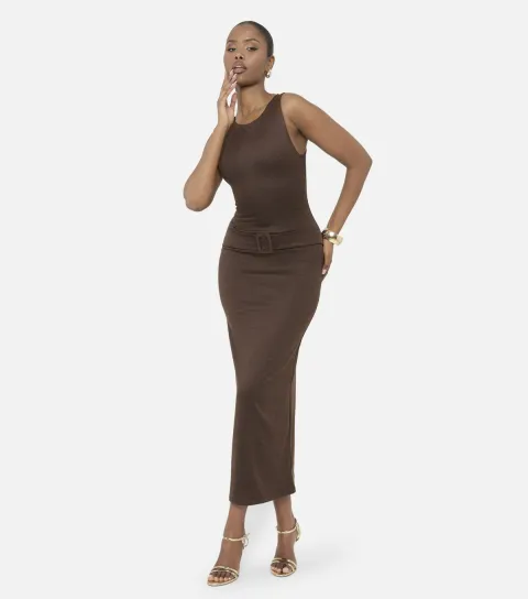 Public Desire Women's Dark Brown Buckle Detail Maxi Dress