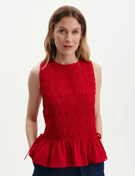 Finery London Pure Cotton Shirred Peplum Top